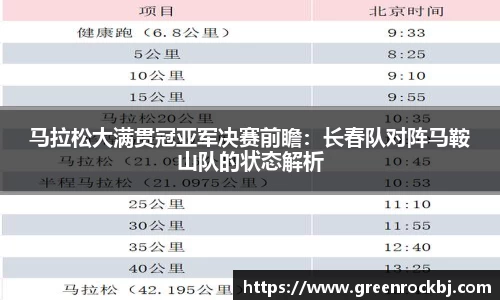 马拉松大满贯冠亚军决赛前瞻：长春队对阵马鞍山队的状态解析